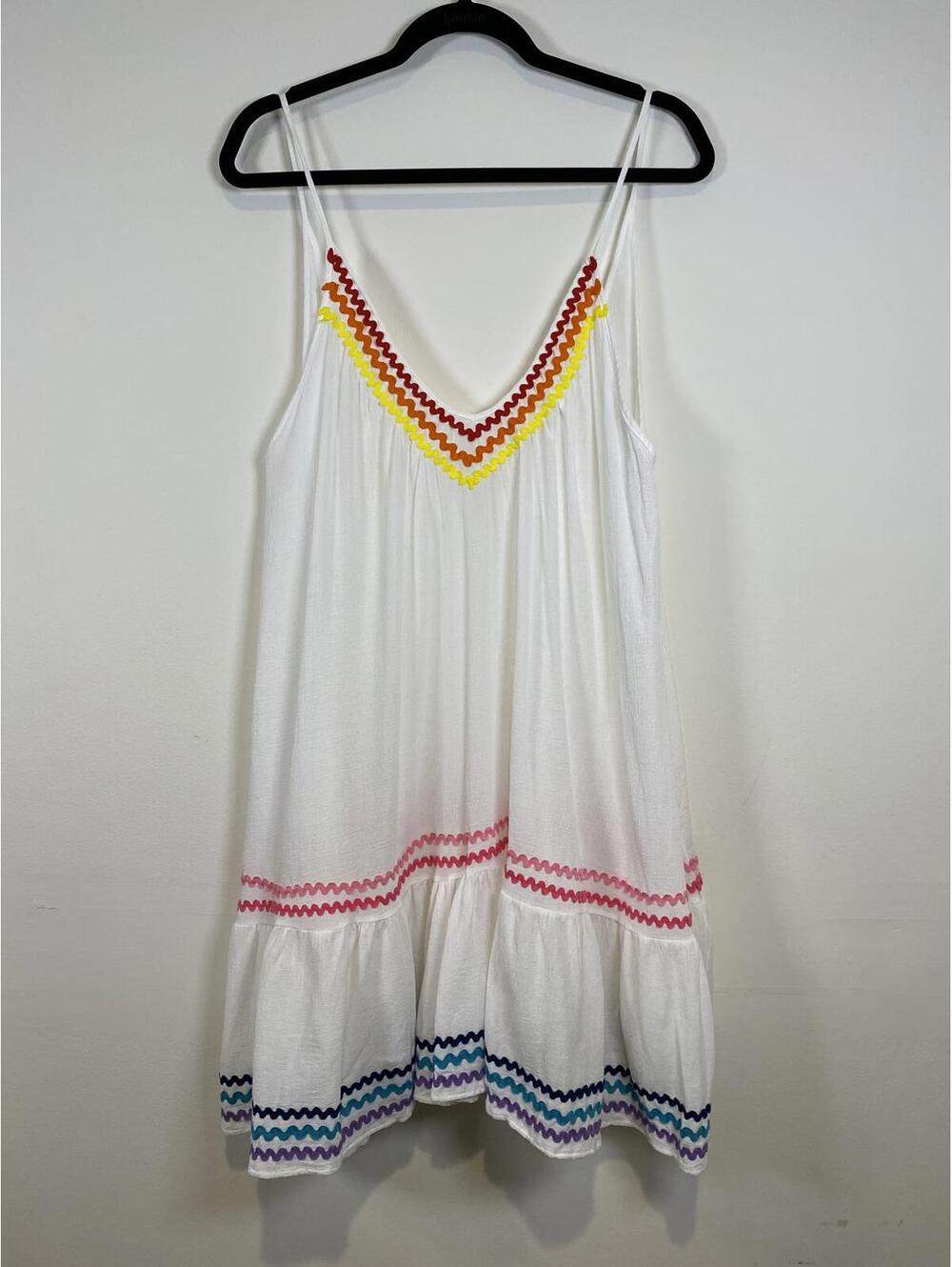 9seed White Cotton Resort Dress with Colorful Rickrack Trim, One Size